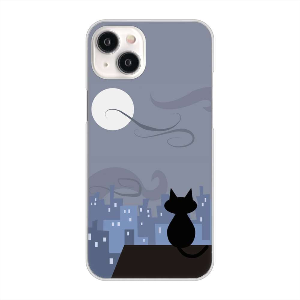iPhone15 Plus 高画質仕上げ 背面印刷 ハードケース夜とネコ