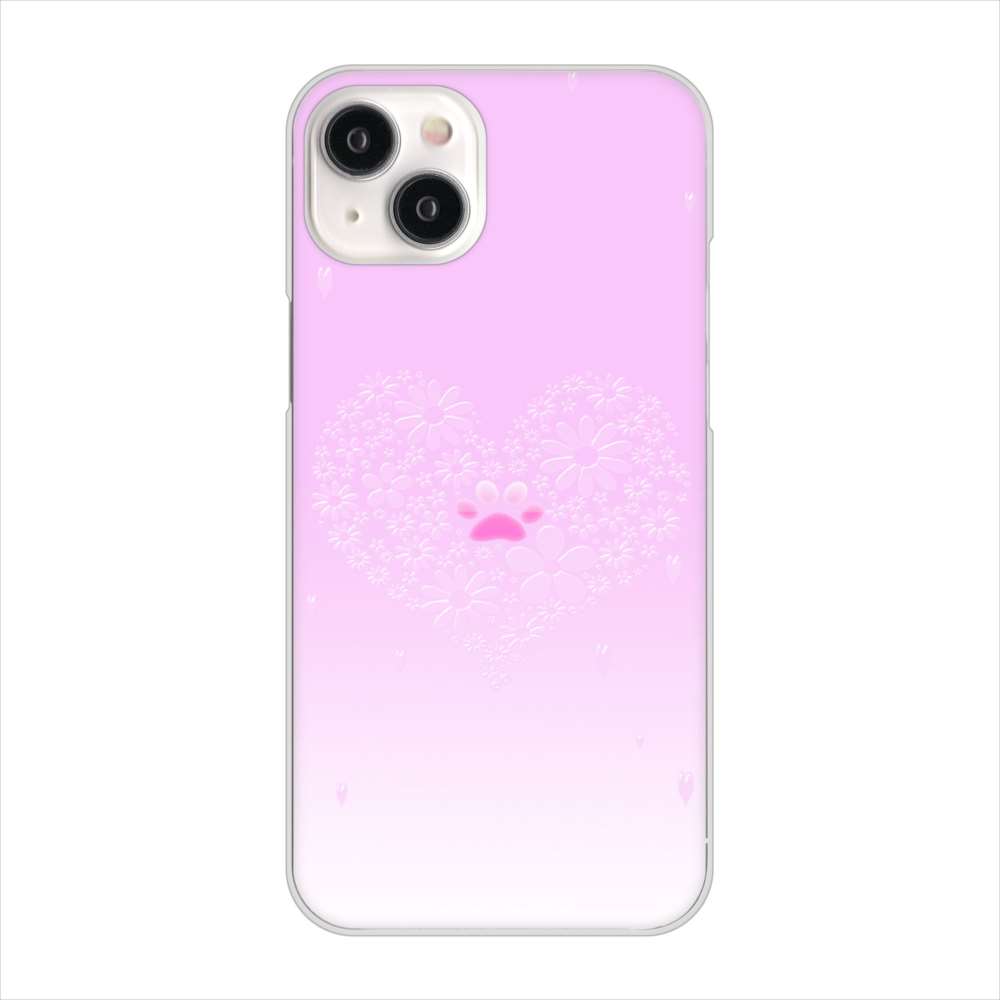 iPhone15 Plus 高画質仕上げ 背面印刷 ハードケースハートと肉球
