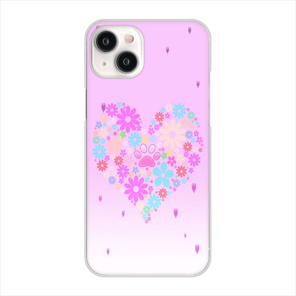 iPhone15 Plus 高画質仕上げ 背面印刷 ハードケースハートと肉球