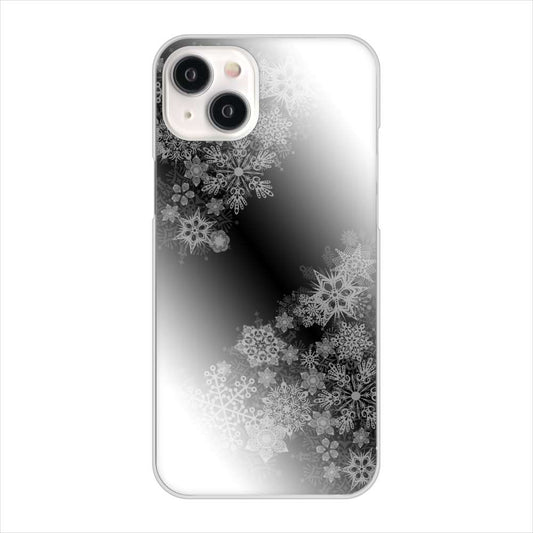 iPhone15 Plus 高画質仕上げ 背面印刷 ハードケース 【YJ340 モノトーン 雪の結晶 】