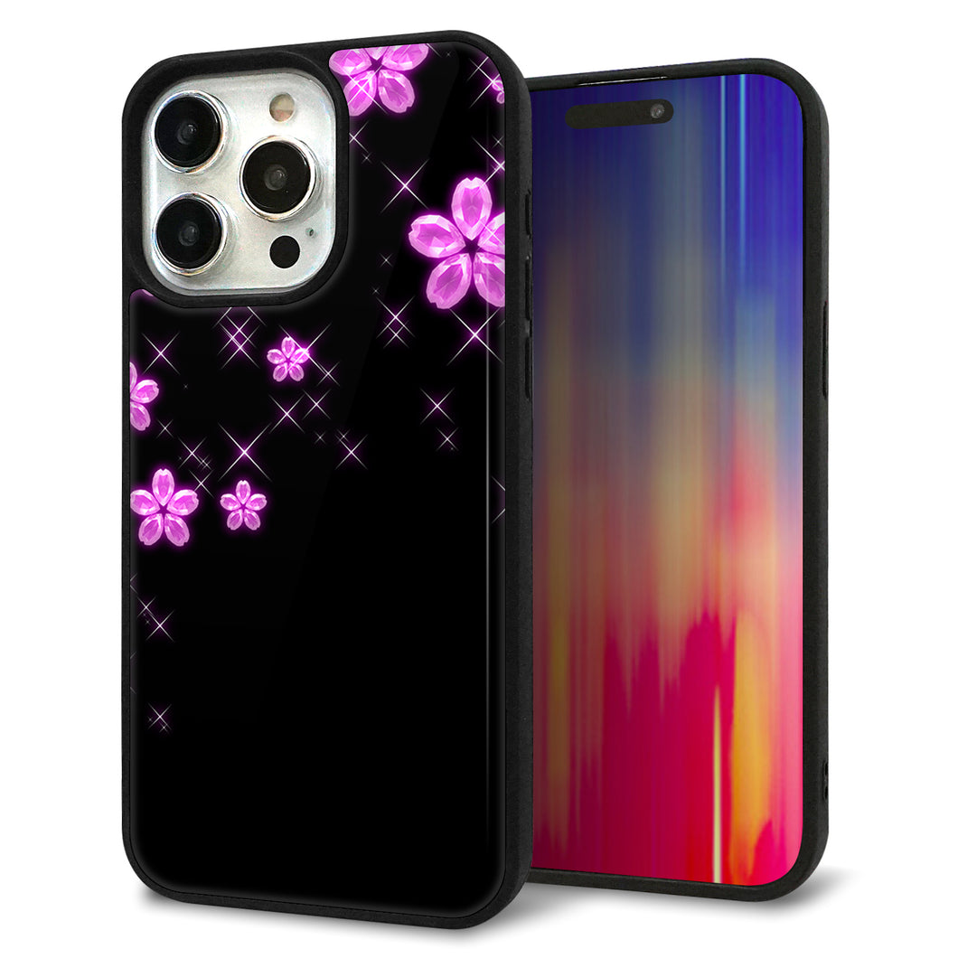 iPhone15 Pro Max 強化ガラス＆TPUスマホケース ガラプリ【019 桜クリスタル】