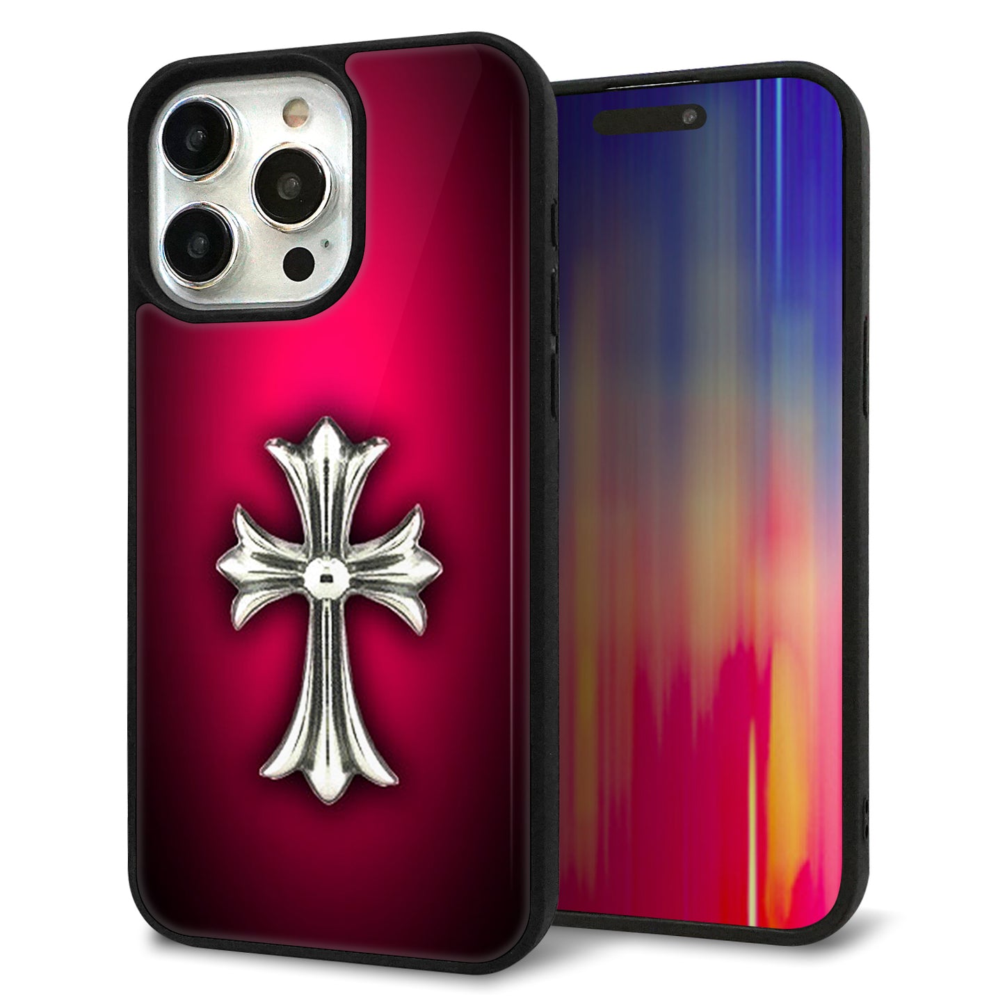 iPhone15 Pro Max 強化ガラス＆TPUスマホケース ガラプリ【249 クロスレッド】