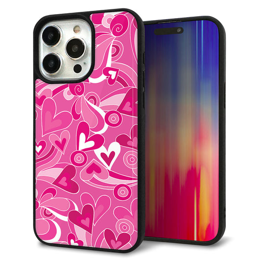 iPhone15 Pro Max 強化ガラス＆TPUスマホケース ガラプリ【383 ピンクのハート】