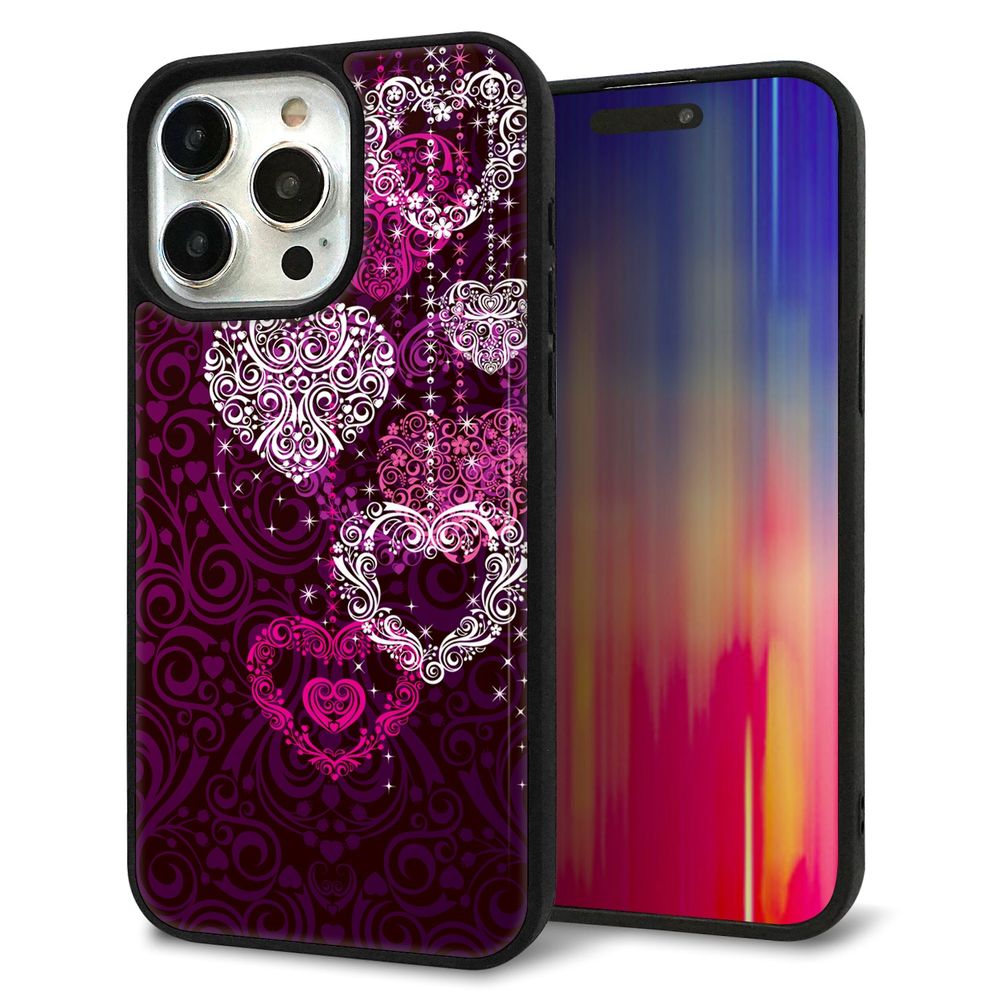 iPhone 15 Pro Max 強化ガラス＆TPUスマホケース ガラプリ【468 ハートのシャンデリア】