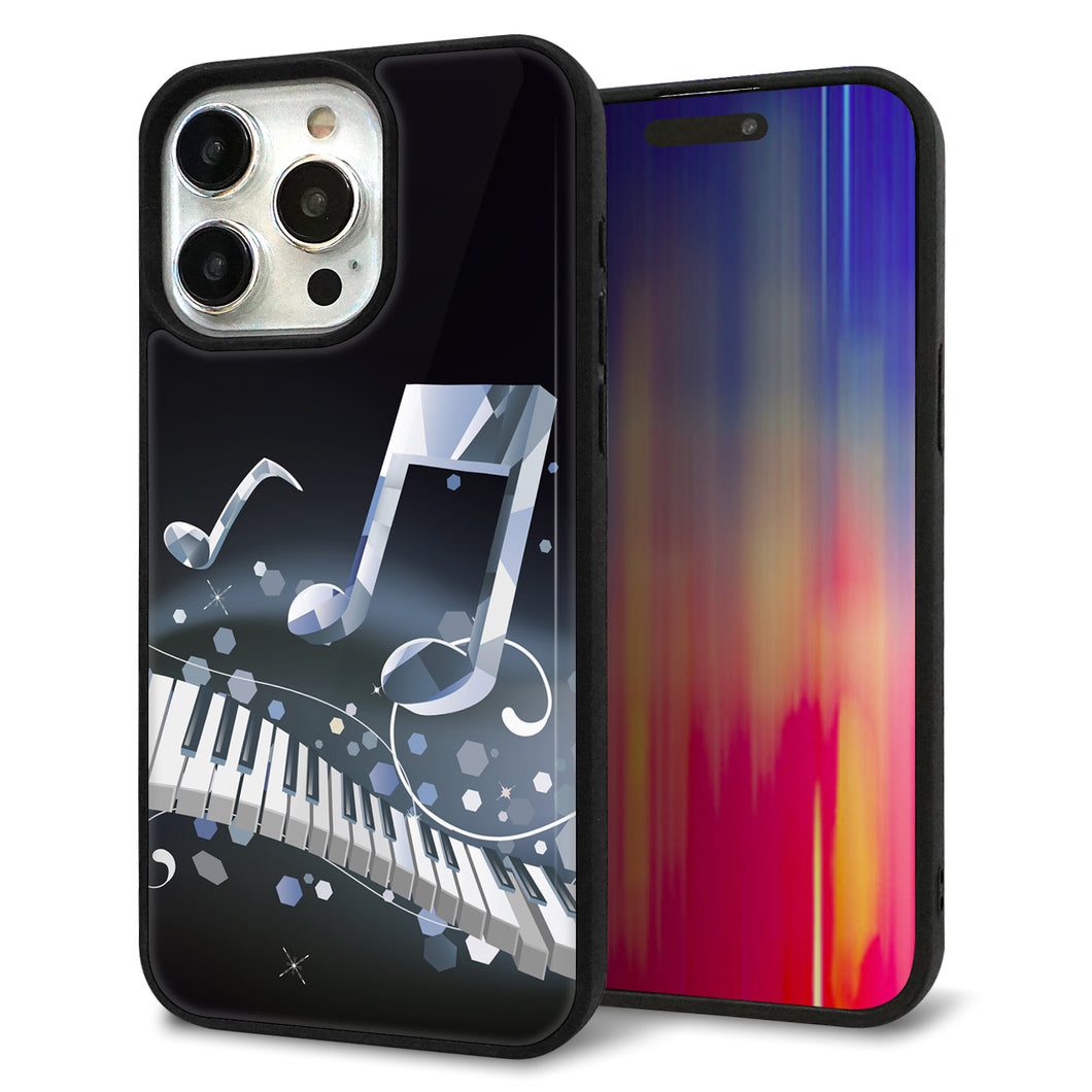 iPhone15 Pro Max 強化ガラス＆TPUスマホケース ガラプリ【575 鍵盤に踊る音】