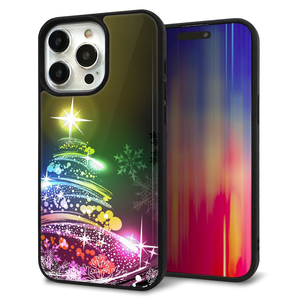 iPhone 15 Pro Max 強化ガラス＆TPUスマホケース ガラプリ【722 レインボークリスマス】