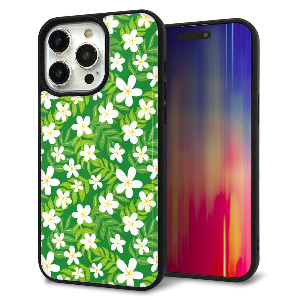 iPhone 15 Pro Max 強化ガラス＆TPUスマホケース ガラプリ【760 ジャスミンの花畑】