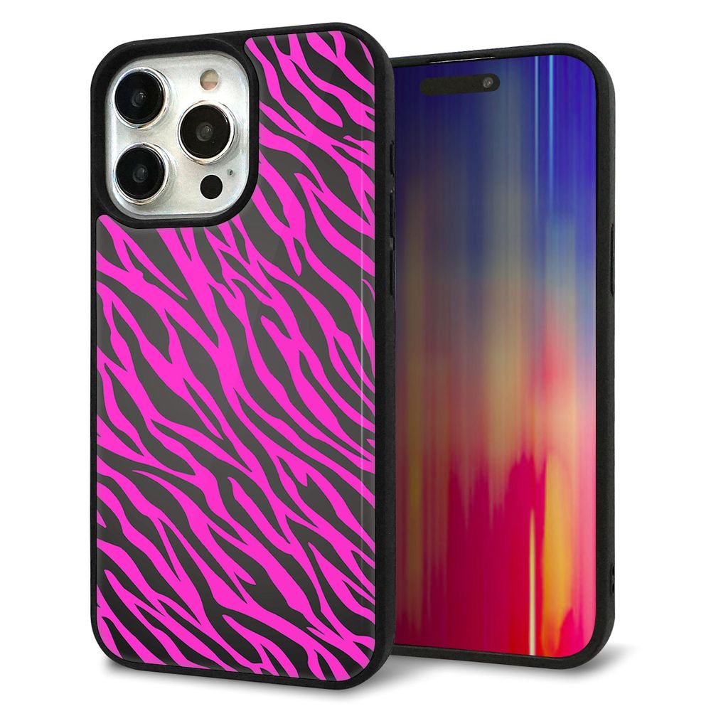 iPhone 15 Pro Max 強化ガラス＆TPUスマホケース ガラプリ【1058 デザインゼブラ（PU）】