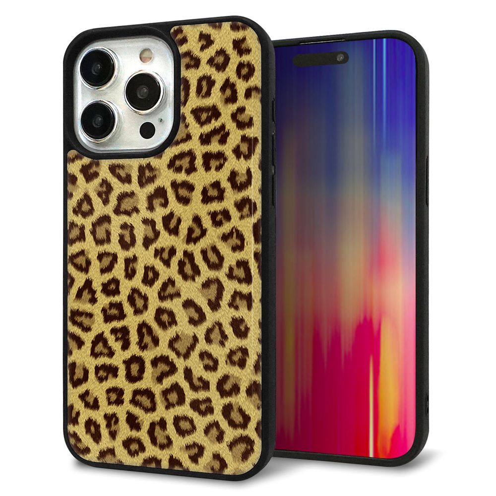 iPhone 15 Pro Max 強化ガラス＆TPUスマホケース ガラプリ【1065 ヒョウ柄ベーシックSゴールド】