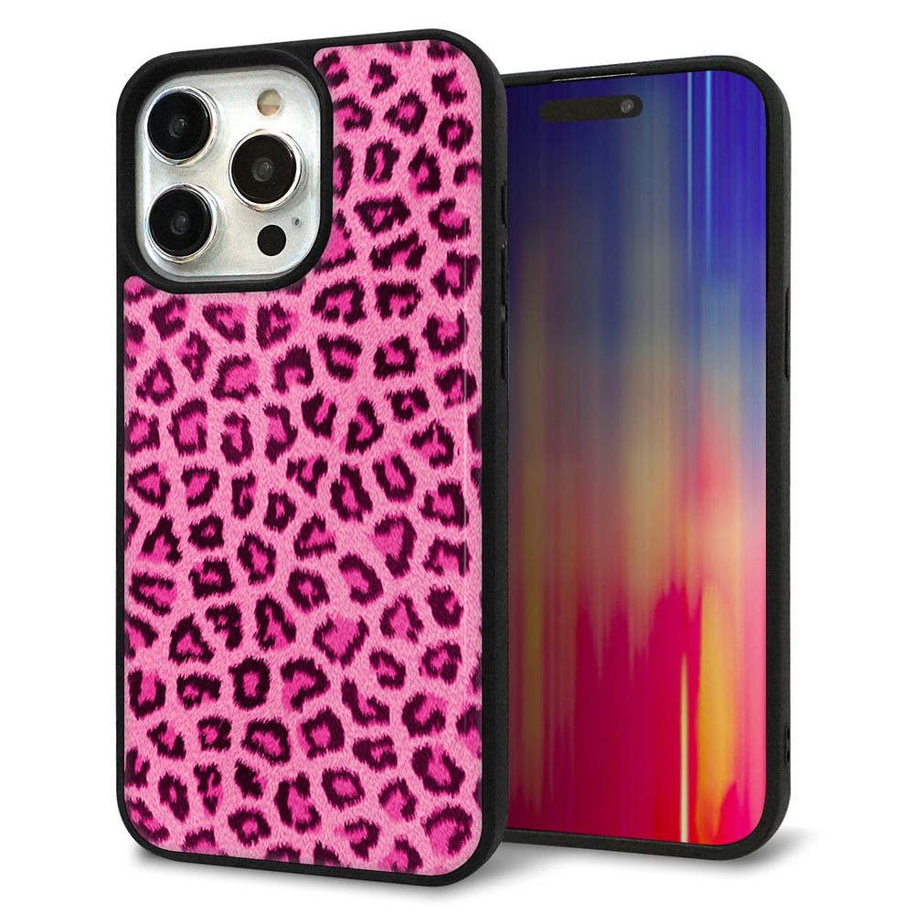 iPhone 15 Pro Max 強化ガラス＆TPUスマホケース ガラプリ【1066 ヒョウ柄ベーシックSピンク】