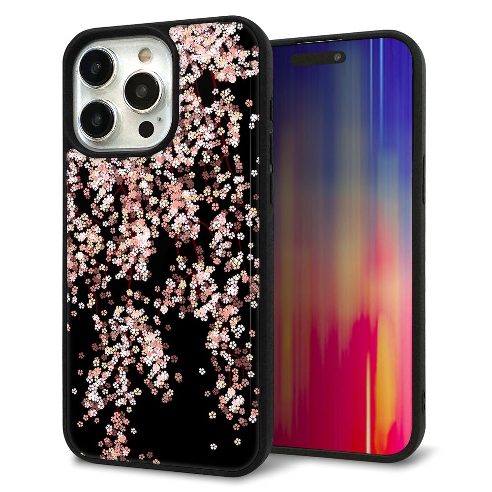 iPhone 15 Pro Max 強化ガラス＆TPUスマホケース ガラプリ【1244 しだれ桜】