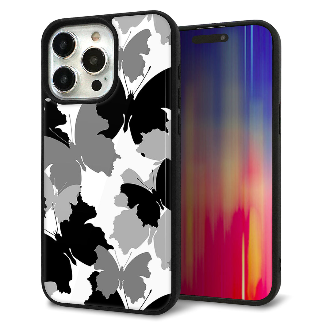 iPhone15 Pro Max 強化ガラス＆TPUスマホケース ガラプリ【1336 夜の蝶】