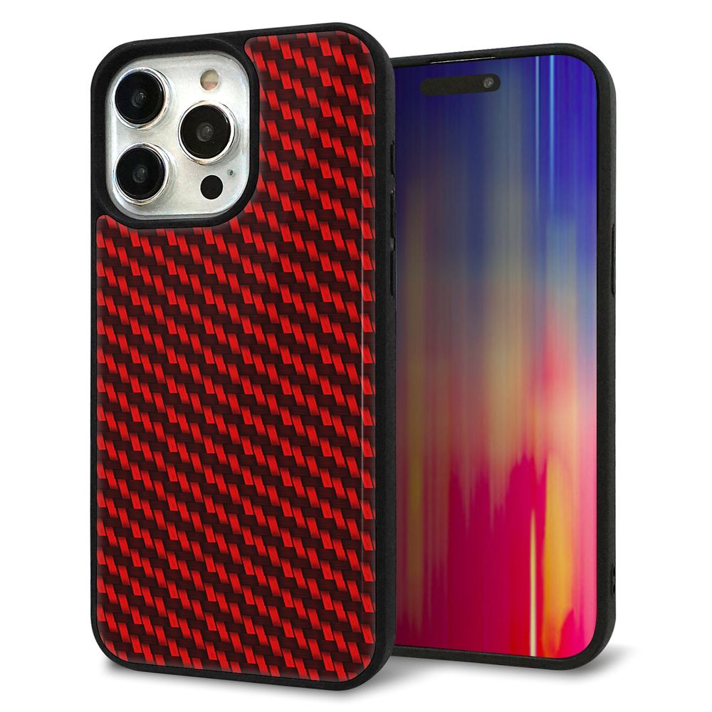 iPhone 15 Pro Max 強化ガラス＆TPUスマホケース ガラプリ【EK906 レッドカーボン】