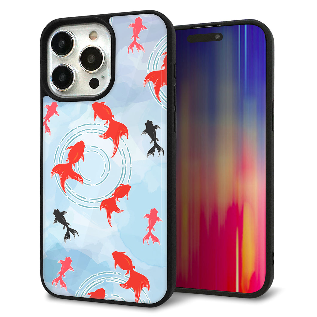 iPhone15 Pro Max 強化ガラス＆TPUスマホケース ガラプリ【HA226 金魚 水彩 ブルー】