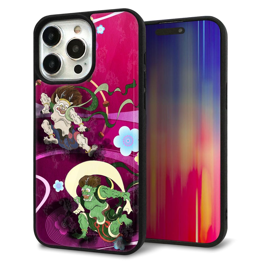 iPhone 15 Pro Max 強化ガラス＆TPUスマホケース ガラプリ【HA237 風神雷神 紫の川】