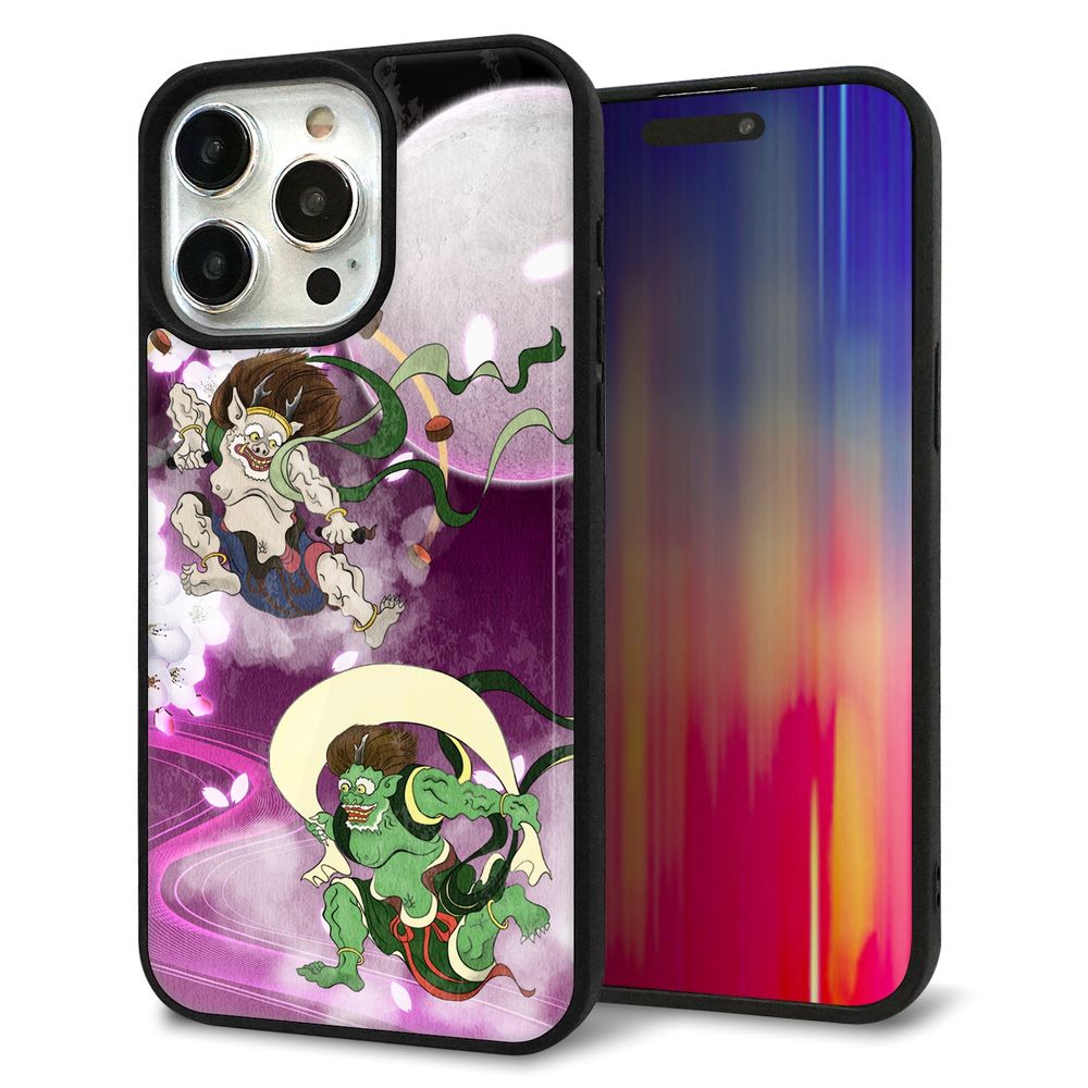 iPhone 15 Pro Max 強化ガラス＆TPUスマホケース ガラプリ【HA240 風神雷神 紫の月と桜】