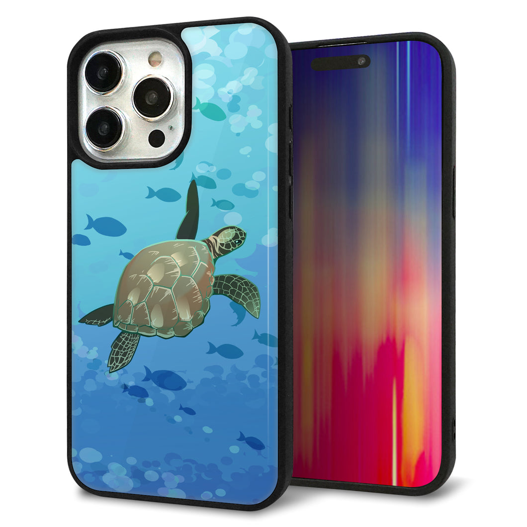 iPhone15 Pro Max 強化ガラス＆TPUスマホケース ガラプリ【HA257 ポケットアクアリウム ウミガメ】