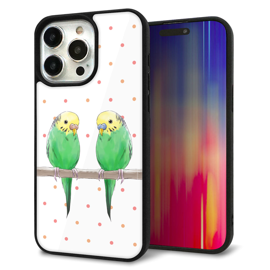 iPhone15 Pro Max 強化ガラス＆TPUスマホケース ガラプリ【HA271 インコグリーン ドット】