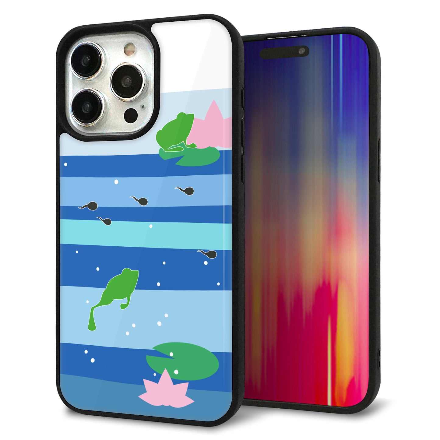 iPhone15 Pro Max 強化ガラス＆TPUスマホケース ガラプリ【HA280 カエルとオタマ】