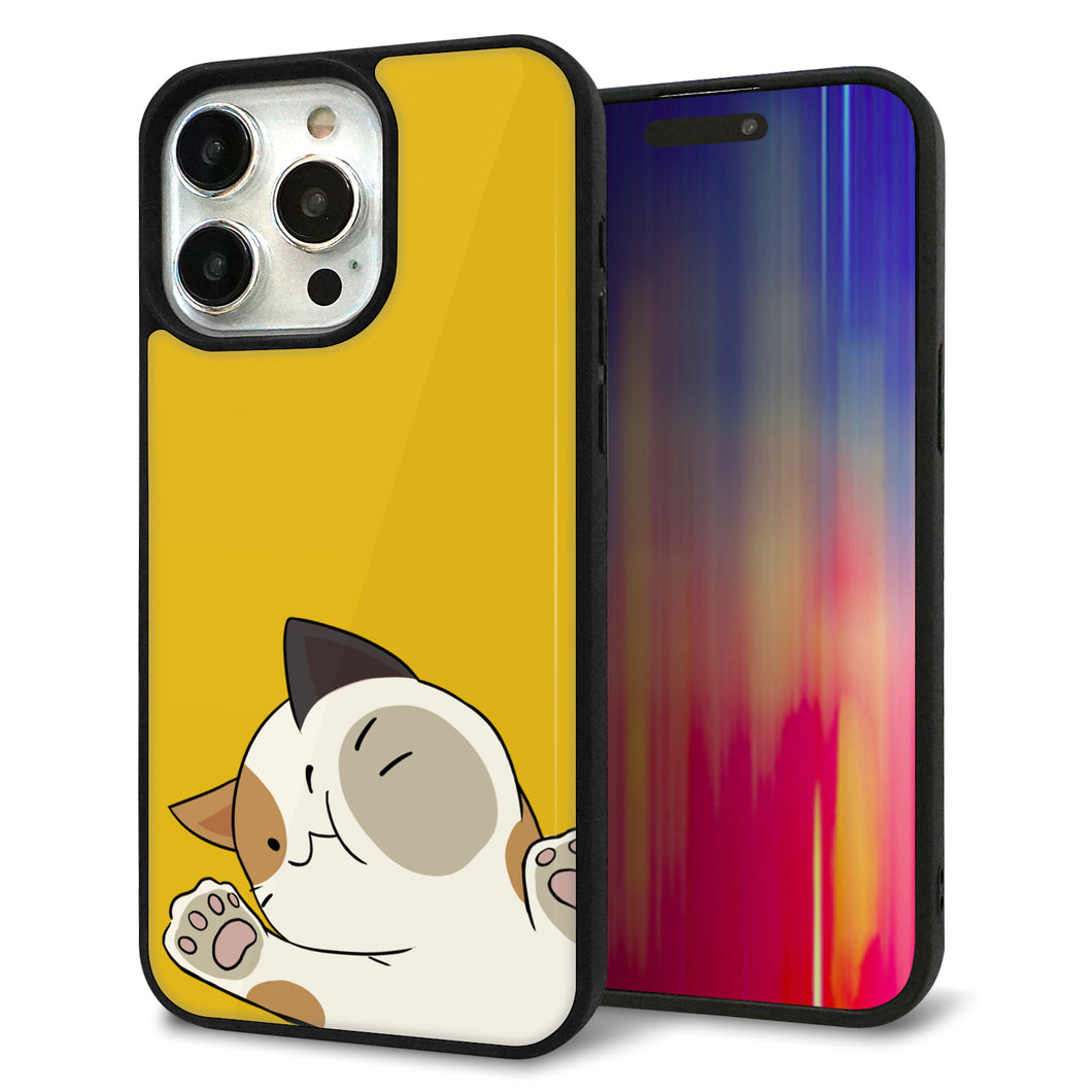 iPhone15 Pro Max 強化ガラス＆TPUスマホケース ガラプリ【HA288 むぎゅっとミケ】