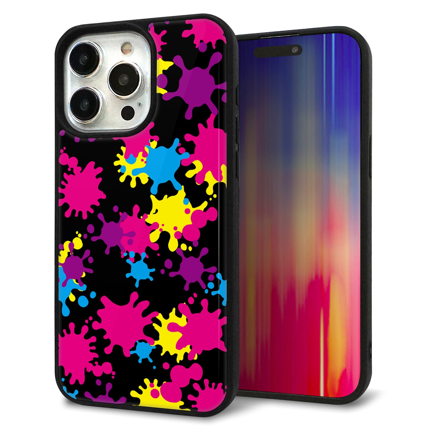 iPhone15 Pro Max 強化ガラス＆TPUスマホケース ガラプリ【MA877 ペイントブラック】