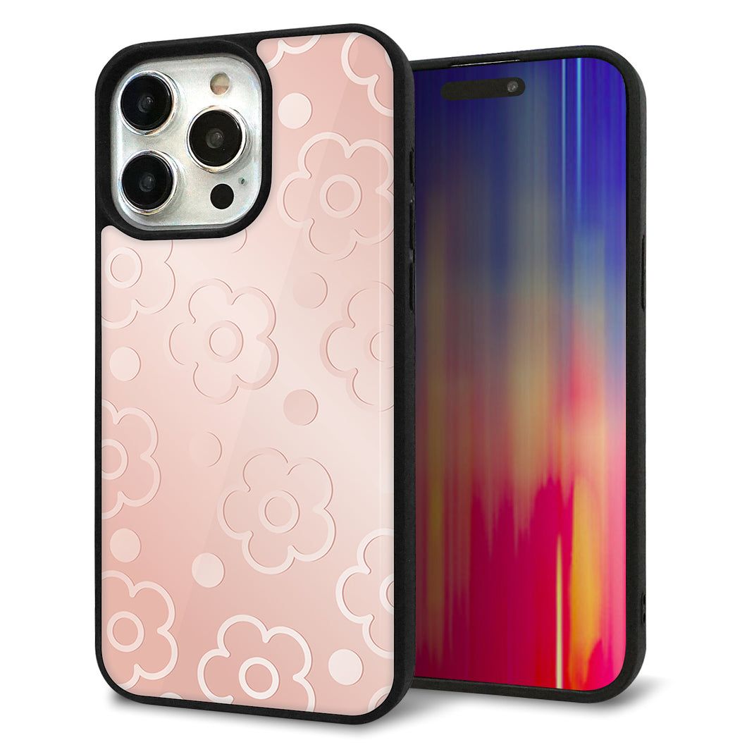 iPhone15 Pro Max 強化ガラス＆TPUスマホケース ガラプリ【SC843 エンボス風デイジーシンプル（ローズピンク）】