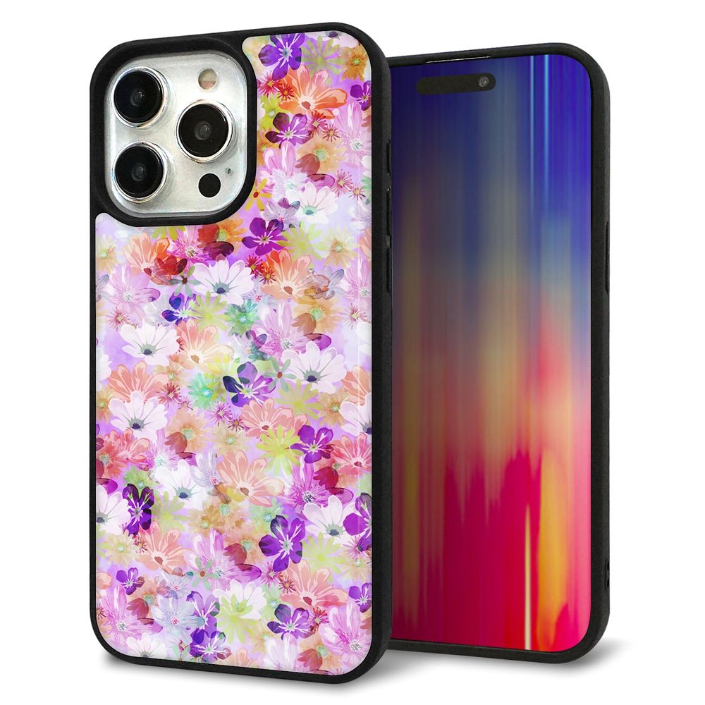 iPhone 15 Pro Max 強化ガラス＆TPUスマホケース ガラプリ【SC873 リバティプリント プレスドフラワー（パープル）】