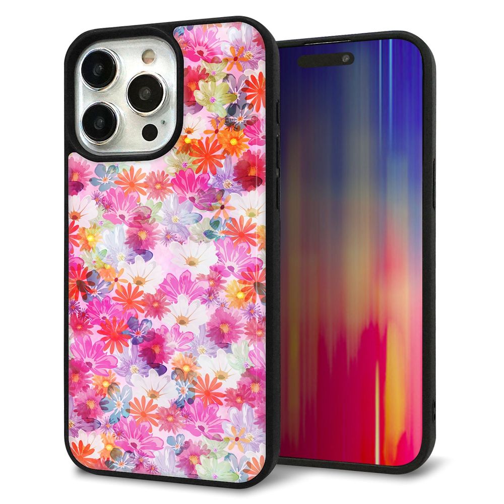 iPhone 15 Pro Max 強化ガラス＆TPUスマホケース ガラプリ【SC874 リバティプリント プレスドフラワー（ピンク）】