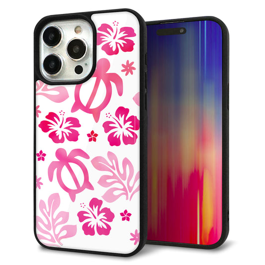 iPhone15 Pro Max 強化ガラス＆TPUスマホケース ガラプリ【SC879 ハワイアンアロハホヌ（ピンク）】
