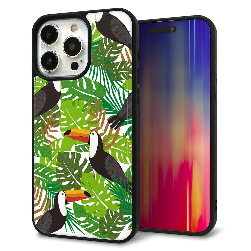 iPhone 15 Pro Max 強化ガラス＆TPUスマホケース ガラプリ【SC894 ボタニカル トロピカルバード】