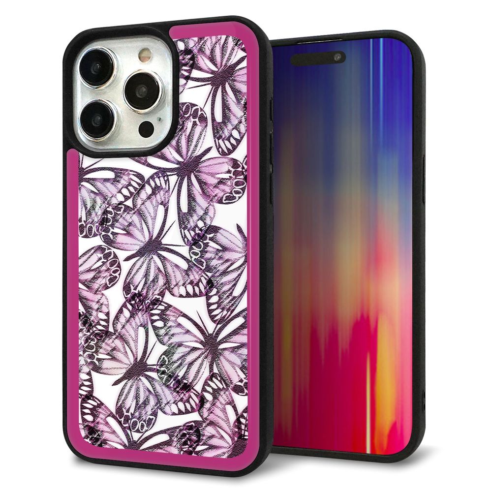 iPhone 15 Pro Max 強化ガラス＆TPUスマホケース ガラプリ【SC904 ガーデンバタフライ ピンク】