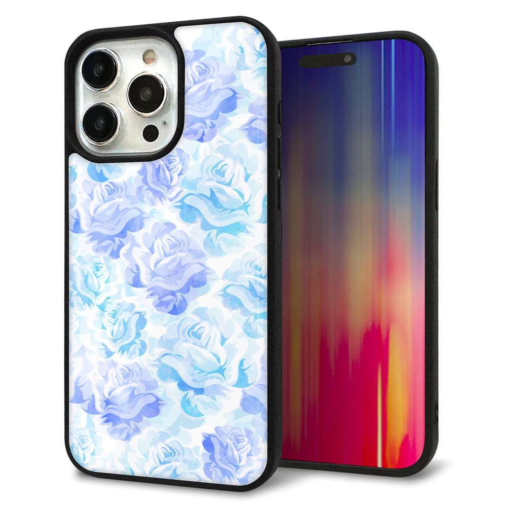 iPhone 15 Pro Max 強化ガラス＆TPUスマホケース ガラプリ【SC927 ローズ ブルー】
