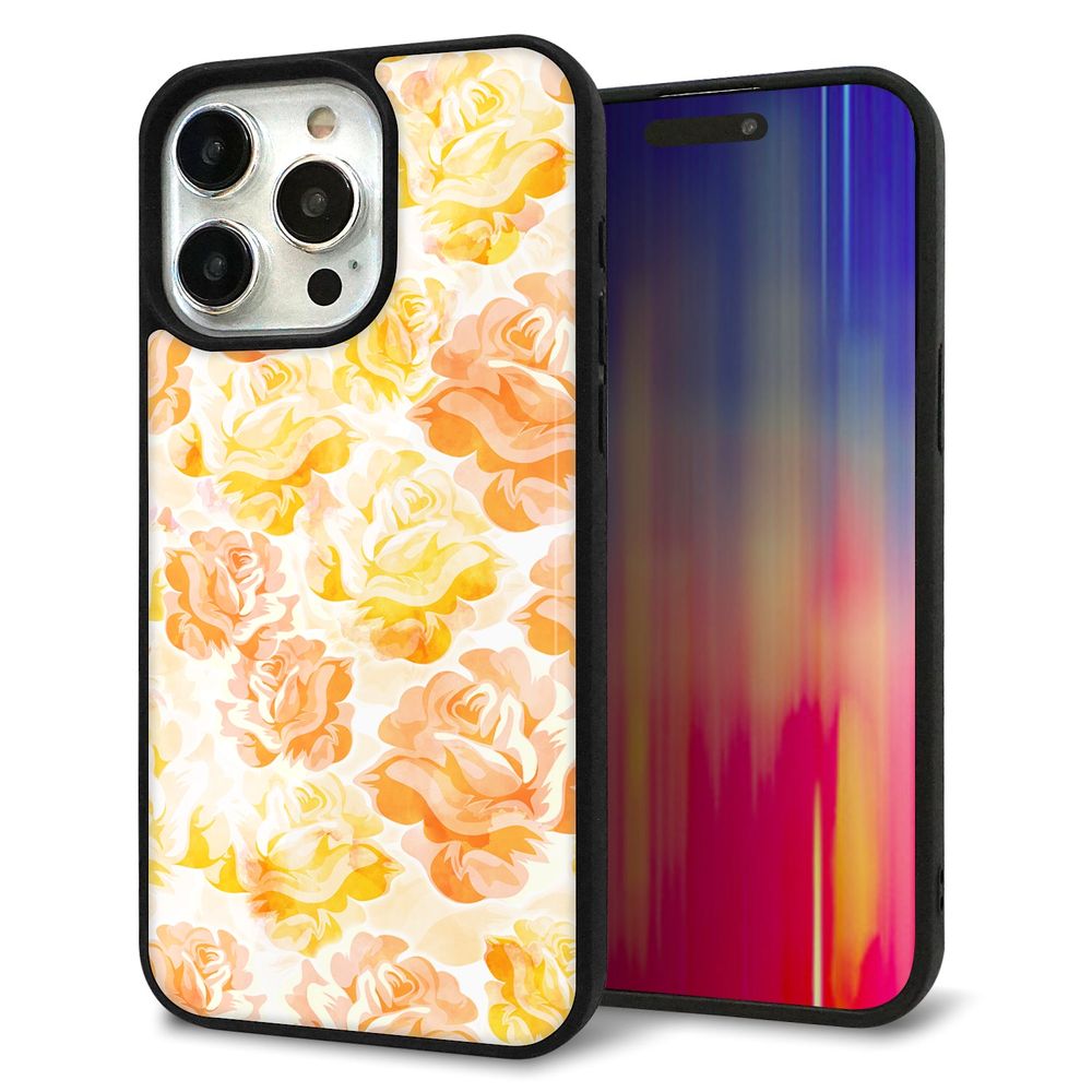 iPhone 15 Pro Max 強化ガラス＆TPUスマホケース ガラプリ【SC931 ローズ イエロー】