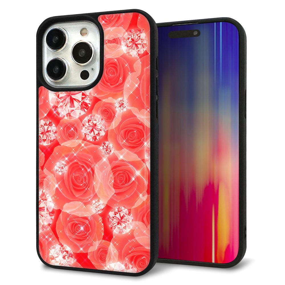 iPhone 15 Pro Max 強化ガラス＆TPUスマホケース ガラプリ【VA816 ダイヤモンドとバラ】