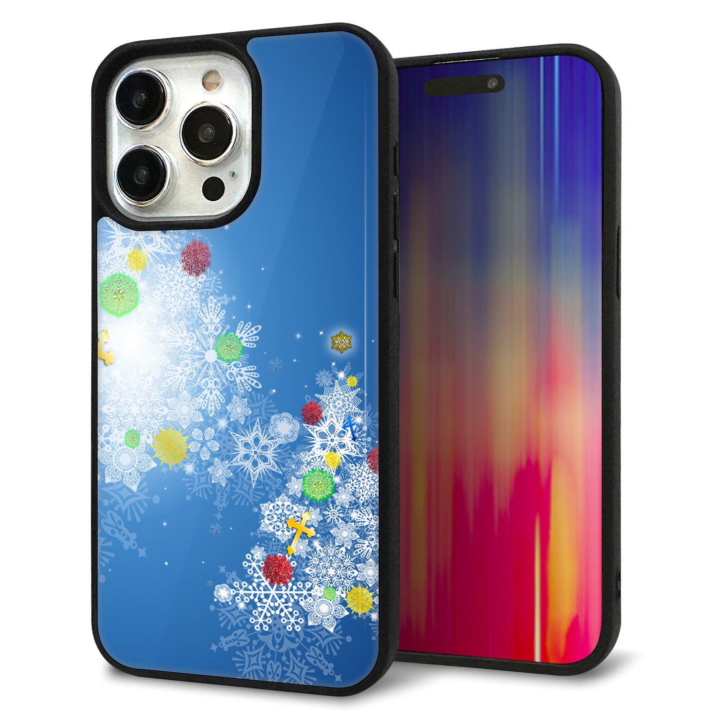iPhone15 Pro Max 強化ガラス＆TPUスマホケース ガラプリ【YJ347 クリスマスツリー】