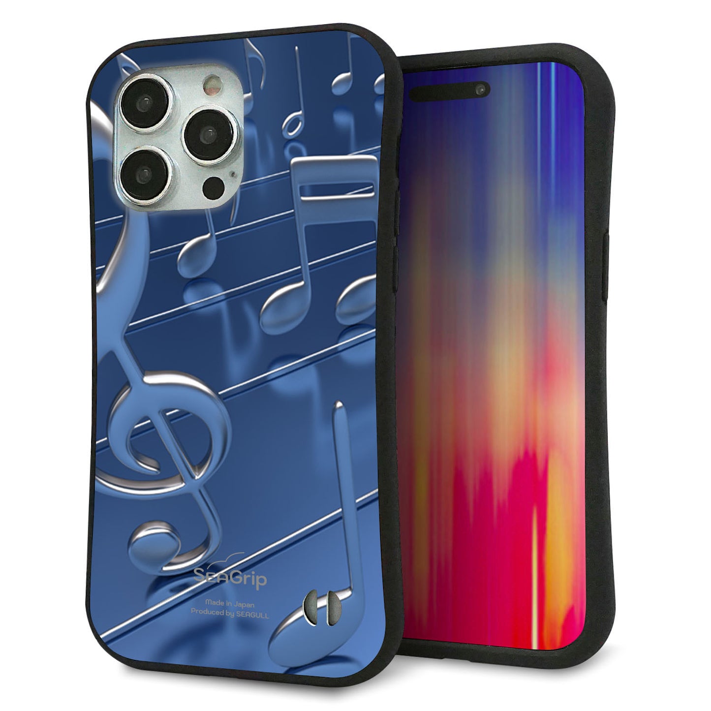 iPhone15 Pro Max スマホケース 「SEA Grip」 グリップケース Sライン 【286 3D 音符】 UV印刷