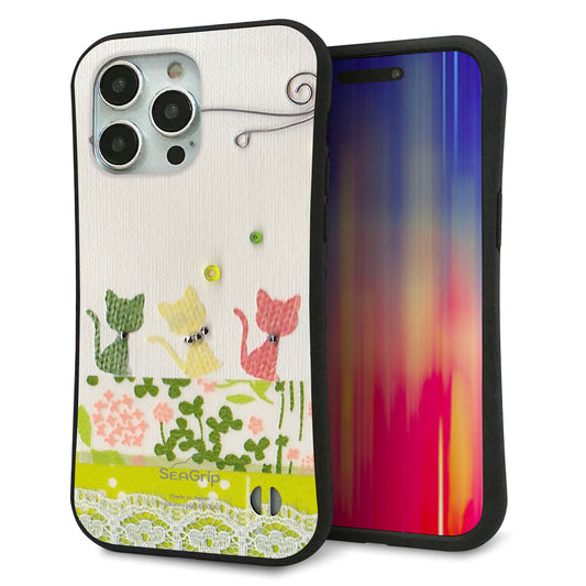 iPhone15 Pro Max スマホケース 「SEA Grip」 グリップケース Sライン 【1106 クラフト写真 ネコ （ワイヤー2）】 UV印刷