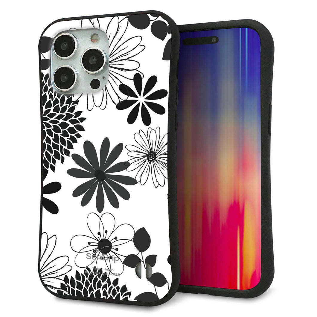 iPhone15 Pro Max スマホケース 「SEA Grip」 グリップケース Sライン 【SC912 花柄モノトーン 01】 UV印刷