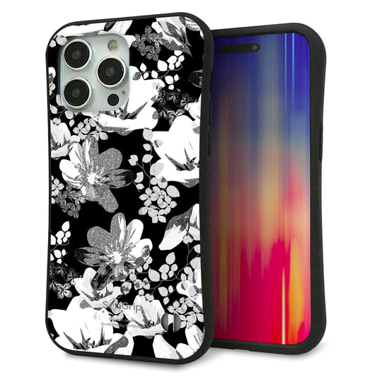 iPhone15 Pro Max スマホケース 「SEA Grip」 グリップケース Sライン 【SC913 花柄モノトーン 02】 UV印刷