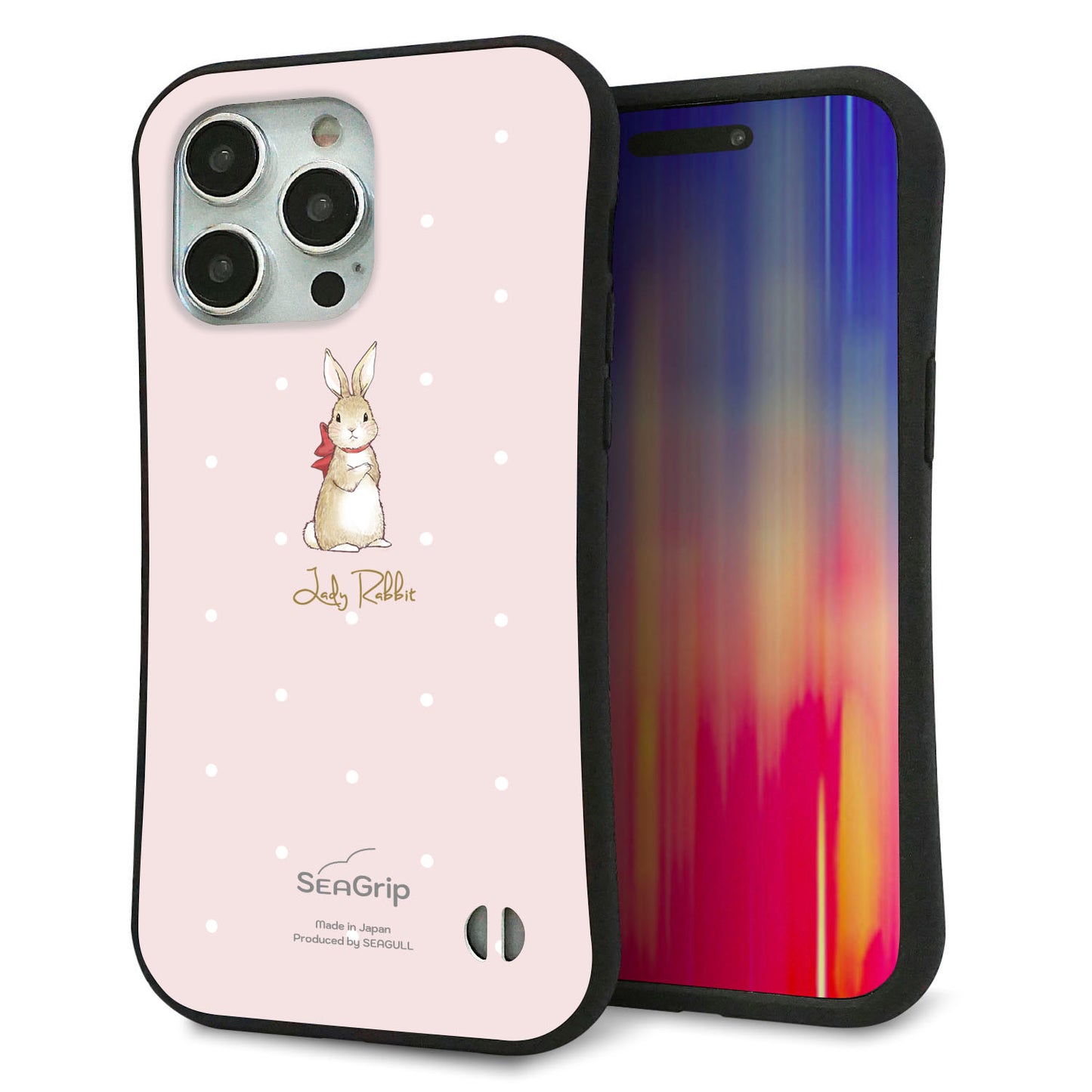 iPhone15 Pro Max スマホケース 「SEA Grip」 グリップケース Sライン 【SC966 Lady Rabbit ベージュピンクhp】 UV印刷