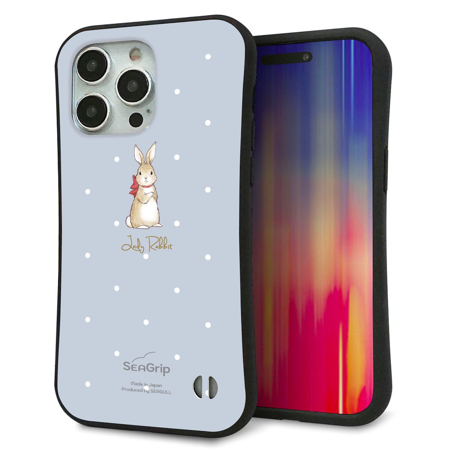 iPhone15 Pro Max スマホケース 「SEA Grip」 グリップケース Sライン 【SC967 Lady Rabbit ブルーグレイ ガラプリhp】 UV印刷