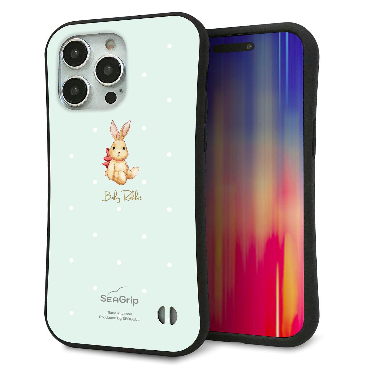 iPhone15 Pro Max スマホケース 「SEA Grip」 グリップケース Sライン 【SC979 Baby Rabbit グリーン ガラプリ】 UV印刷