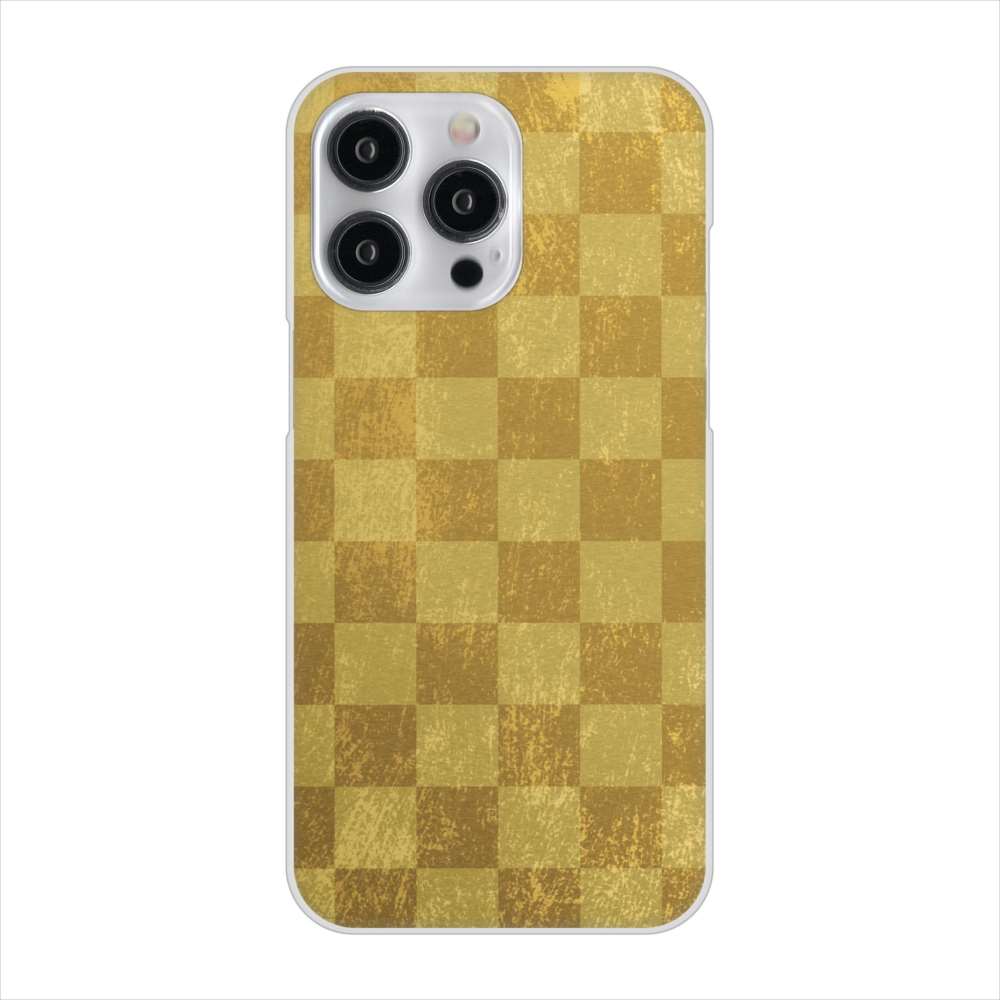 iPhone15 Pro Max 高画質仕上げ 背面印刷 ハードケース 【619 市松模様-金（骨董風に傷んだイメージ）】
