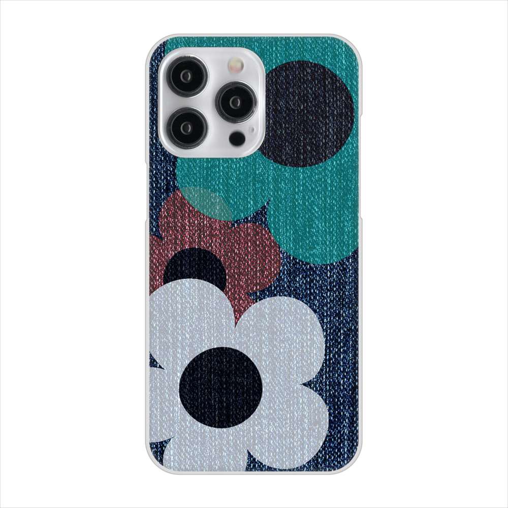 iPhone15 Pro Max 高画質仕上げ 背面印刷 ハードケース 【EK869 ルーズフラワーinデニム風】