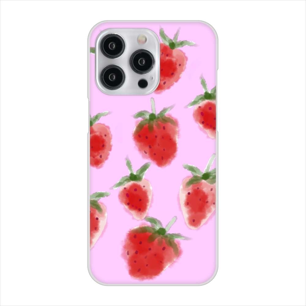 iPhone15 Pro Max 高画質仕上げ 背面印刷 ハードケースイチゴ 水彩