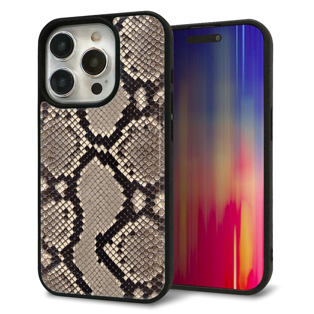 iPhone 15 Pro 強化ガラス＆TPUスマホケース ガラプリ【049 ヘビ柄】