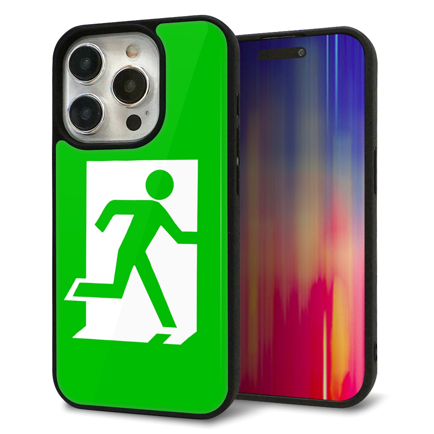 iPhone15 Pro 強化ガラス＆TPUスマホケース ガラプリ【163 非常口】