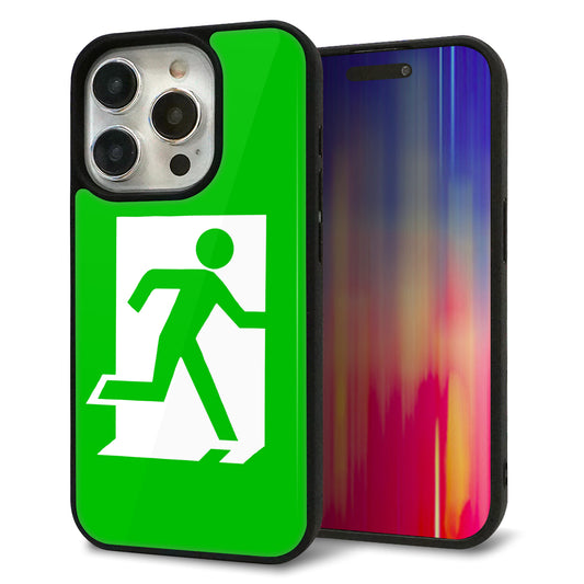 iPhone15 Pro 強化ガラス＆TPUスマホケース ガラプリ【163 非常口】