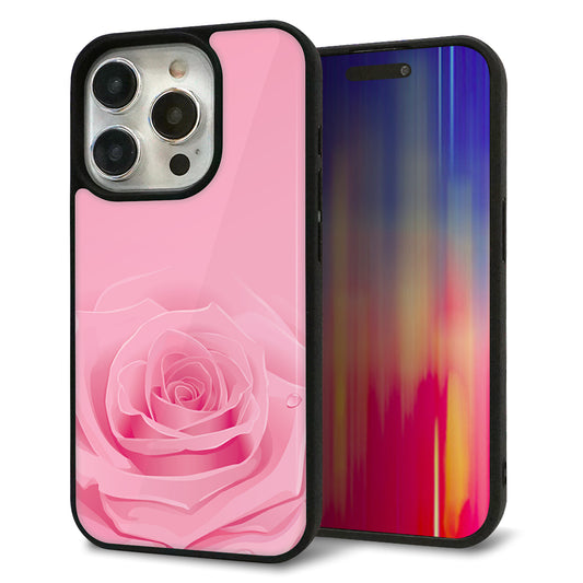 iPhone15 Pro 強化ガラス＆TPUスマホケース ガラプリ【401 ピンクのバラ】