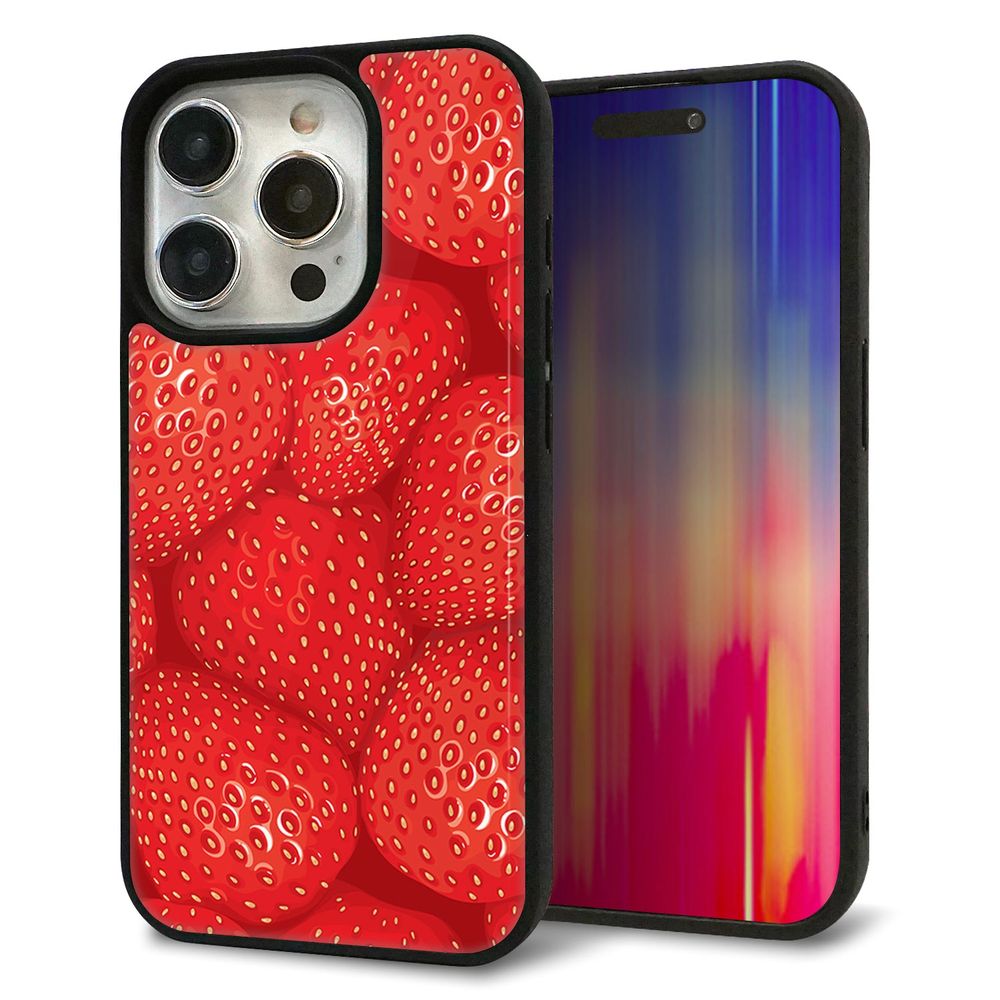 iPhone 15 Pro 強化ガラス＆TPUスマホケース ガラプリ【444 ストロベリーウォール】